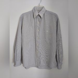 Vintage Burberry Womens Gray Striped Long Sleeve Dress Shirt Size 10
